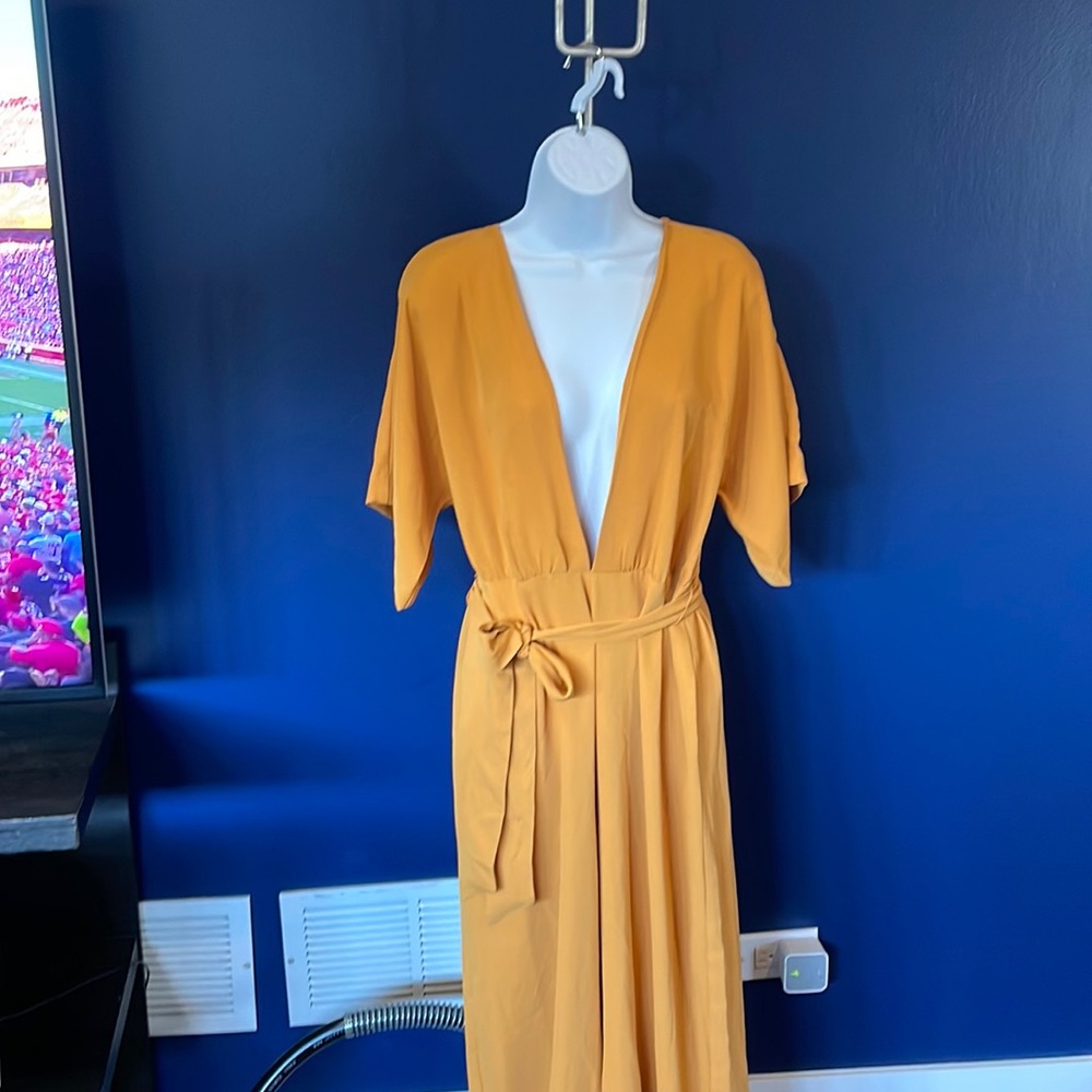 Yellow deep V jumpsuit